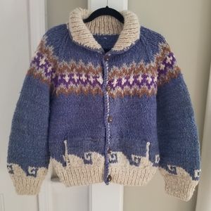 Ladies Thick Fair Isle Blue Cardigan sz S- M